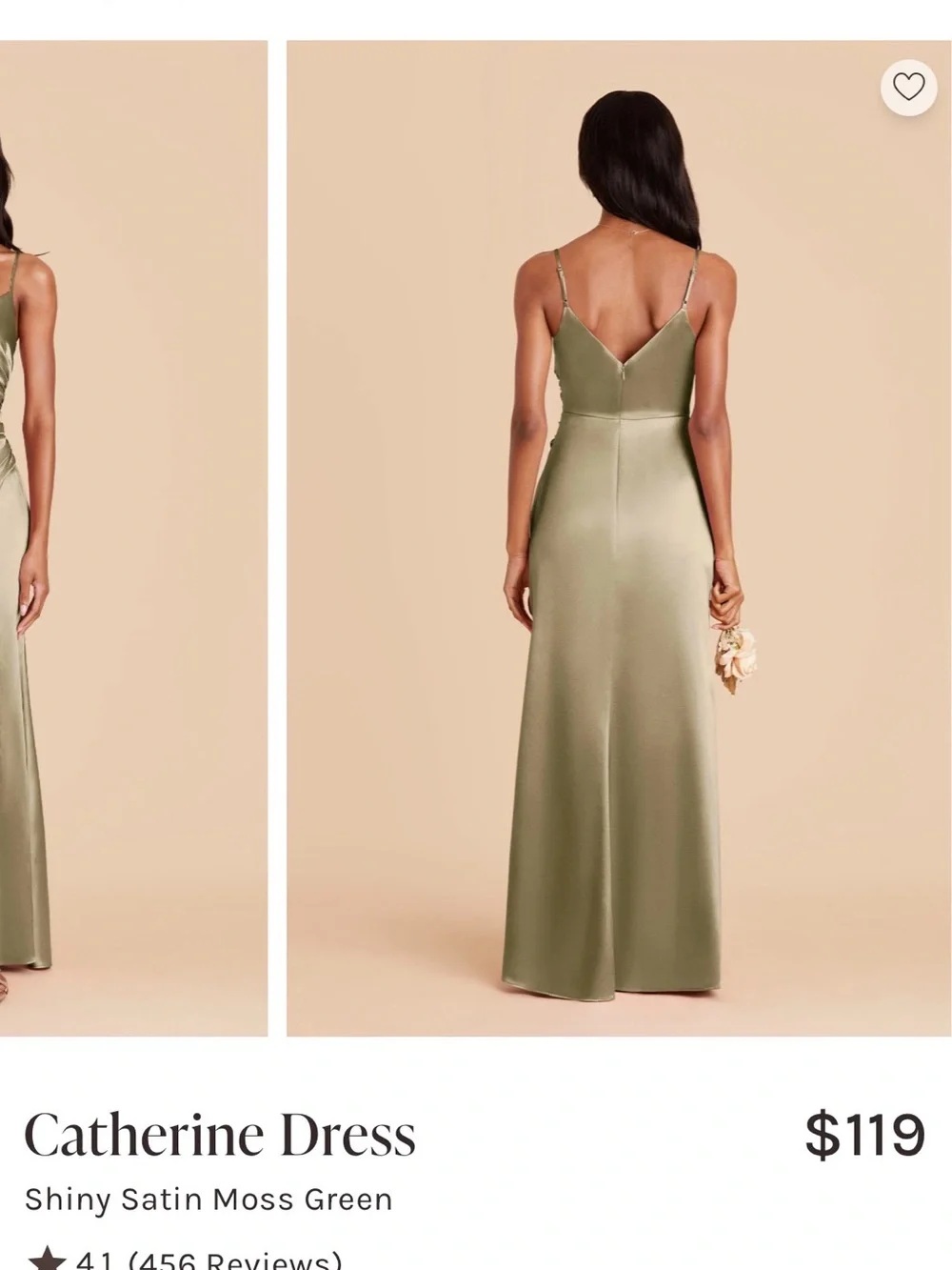 Birdy Grey Moss Green Satin (Catherine Style) with Side Slit - Picture 2 of 6